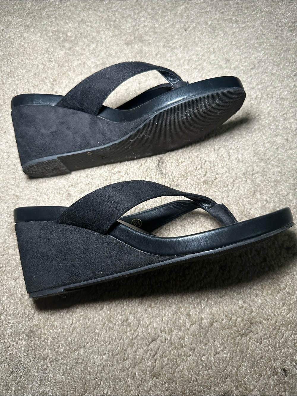 Black Wedge Flip Flop Sandals - Women